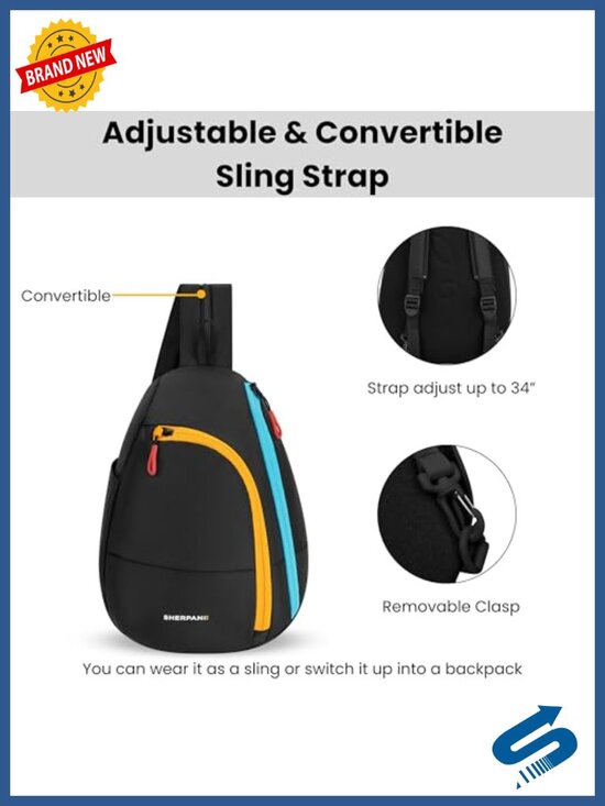 Convertible Sling Backpack, 8L Travel Bag, RFID Protection, Recycled Nylon